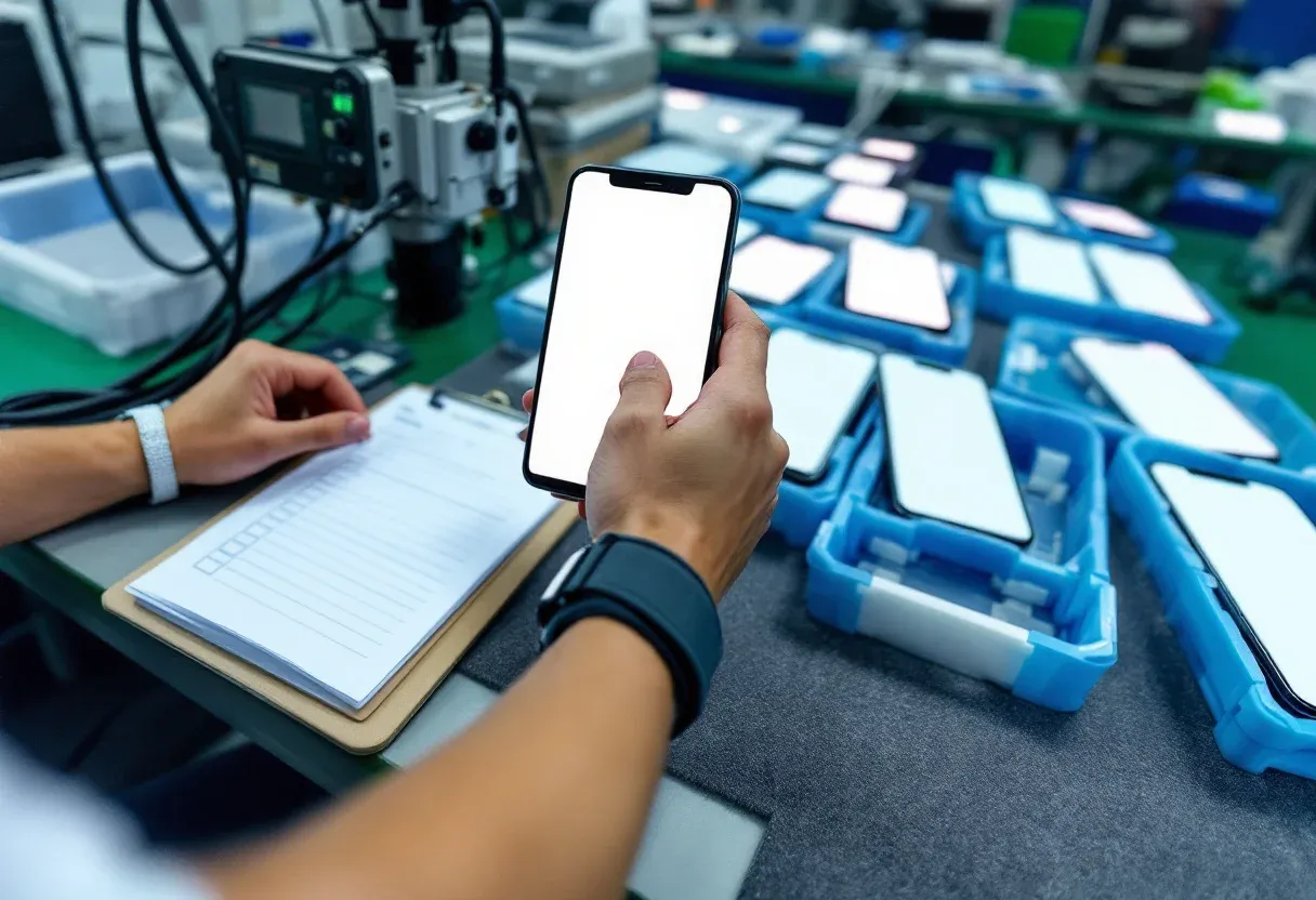 Replacement phone screens being tested in Shenzhen before shipment to Irish repair shops