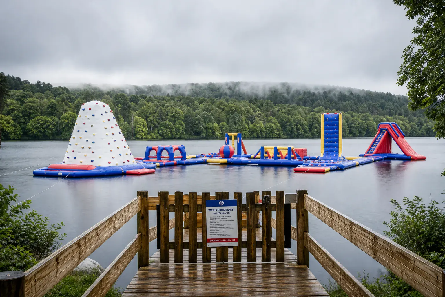 Commercial inflatable water park on an Irish lake — Henan factory-direct floating leisure installation for holiday parks