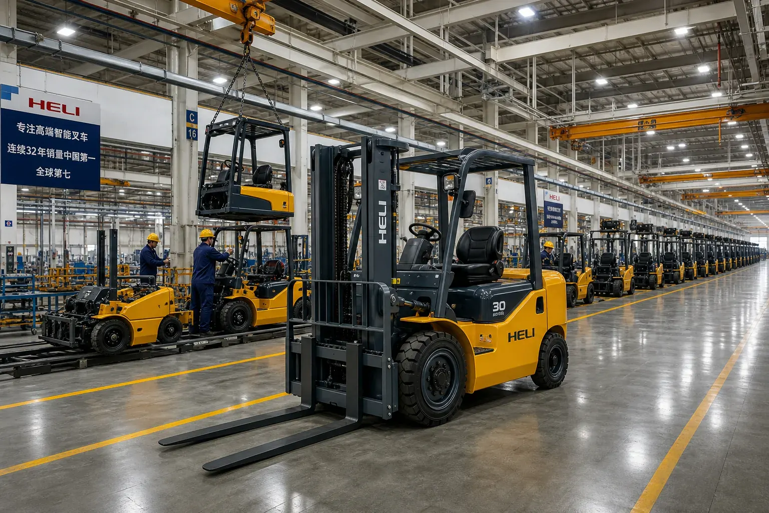 Forklift assembly hall in the Hefei, Anhui cluster — China's largest forklift-manufacturing cluster