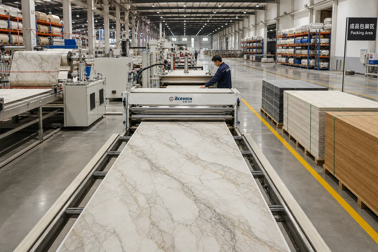 Decorative interior wall panel production line — inland-China premium-spec SPC and PVC wall-panel cluster