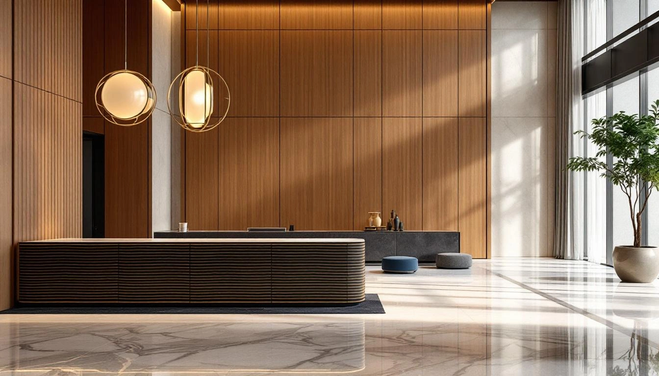 Hotel lobby fit-out sourced direct from China — Foshan furniture, Zhongshan lighting, Foshan ceramics