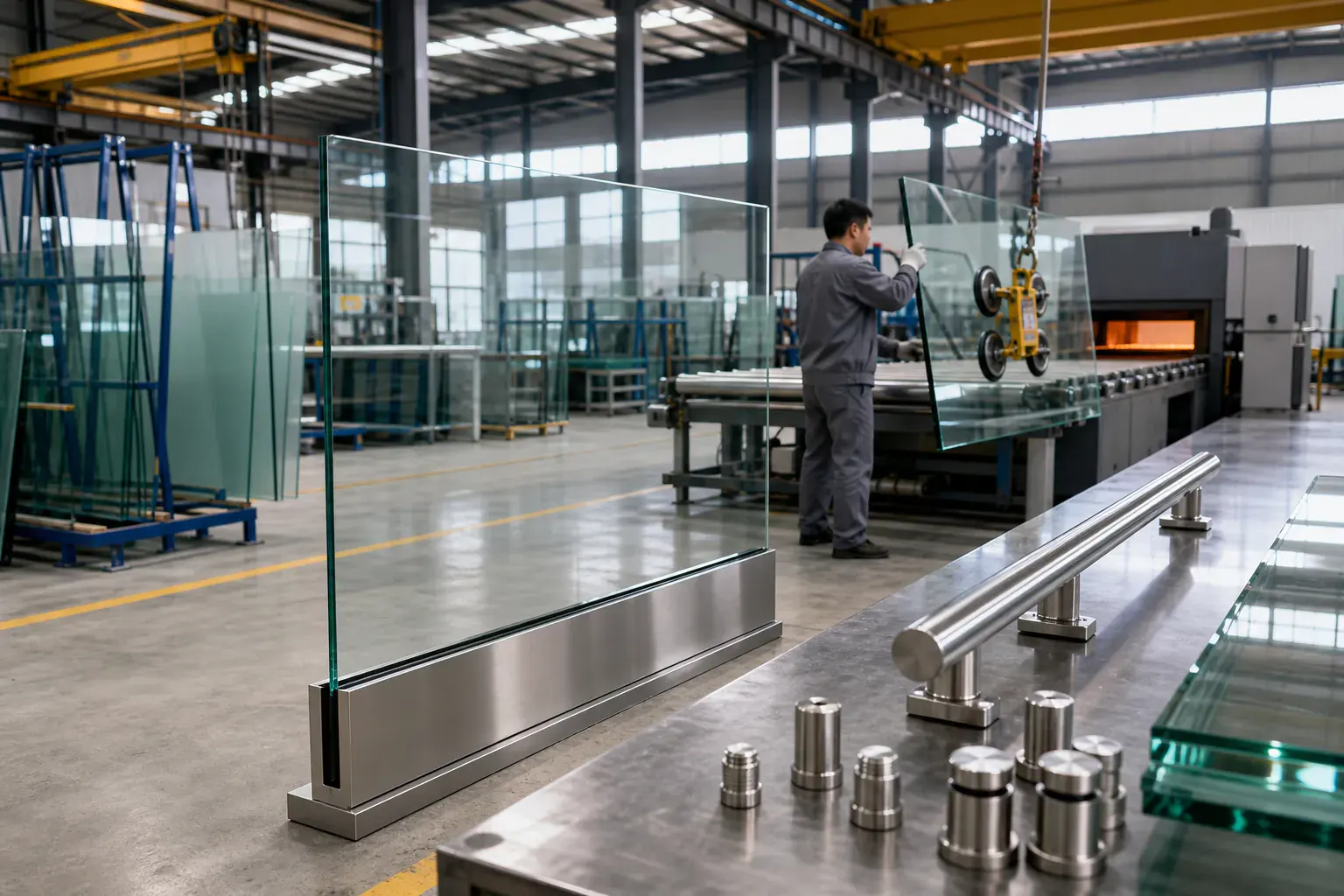 Frameless glass balustrade and tempered-glass railing production — inland-China architectural-glass cluster