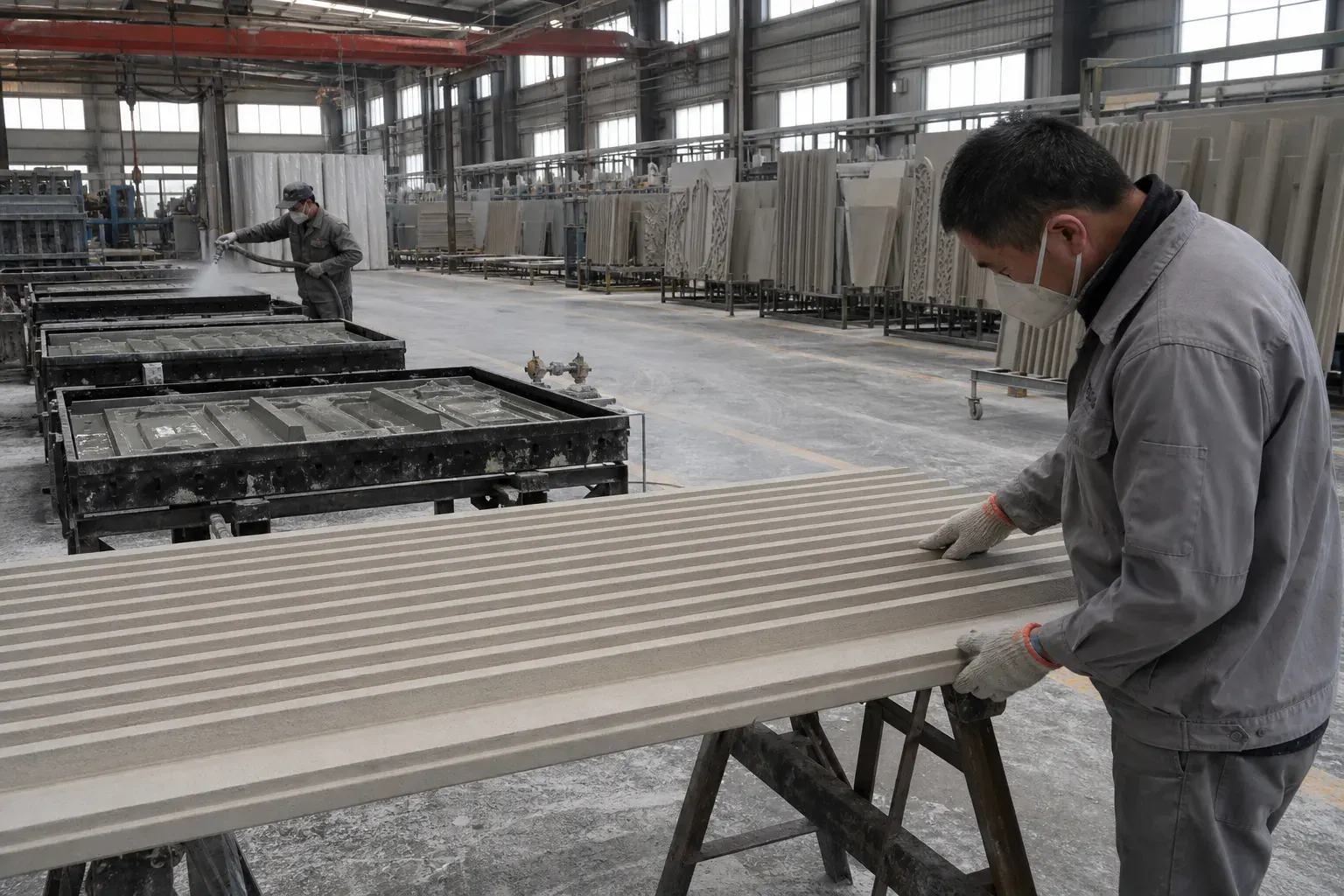 GRC / GFRC architectural cladding panel production — inland-China precast architectural cluster