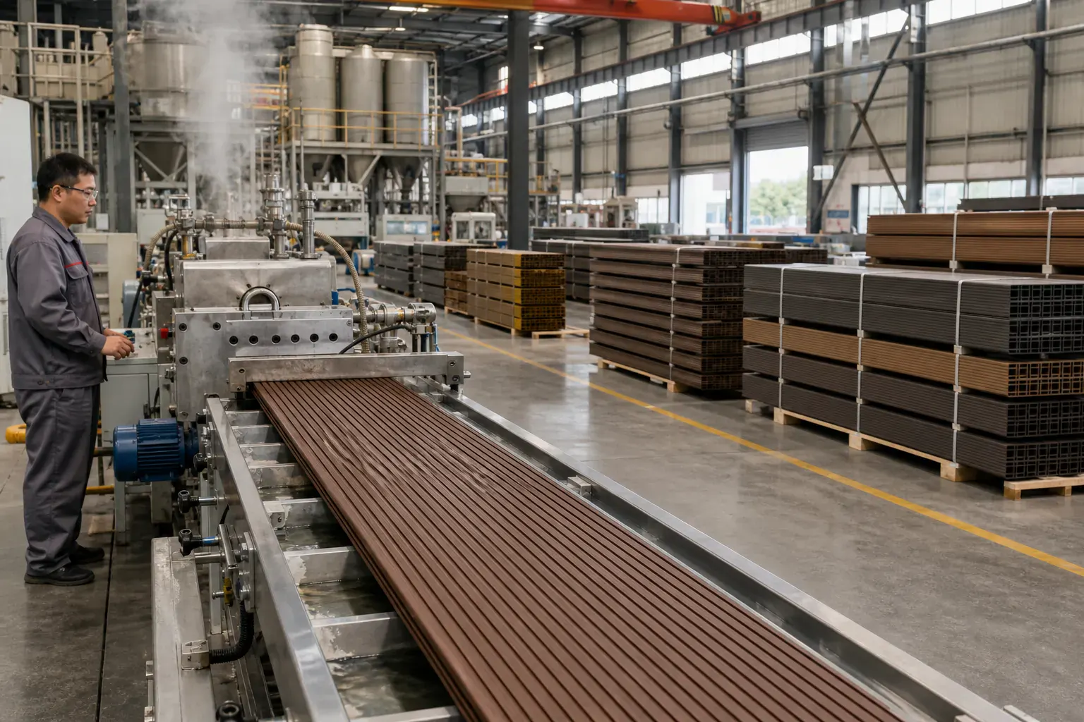 WPC composite decking co-extrusion production line — inland-China capped-composite cluster