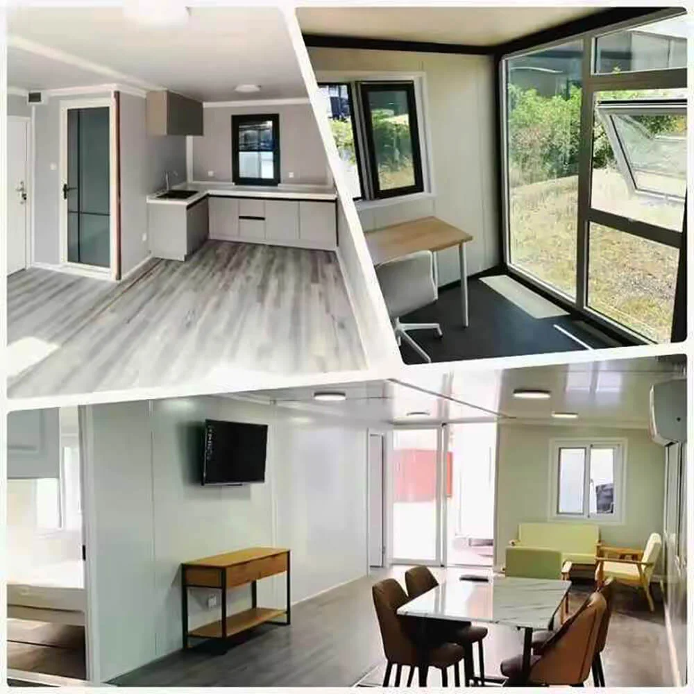 Expandable container home interior — additional fitted living space view