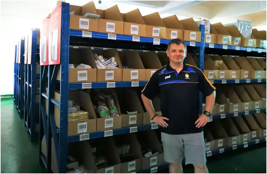Noel in our China pick-and-pack warehouse showing operational scale