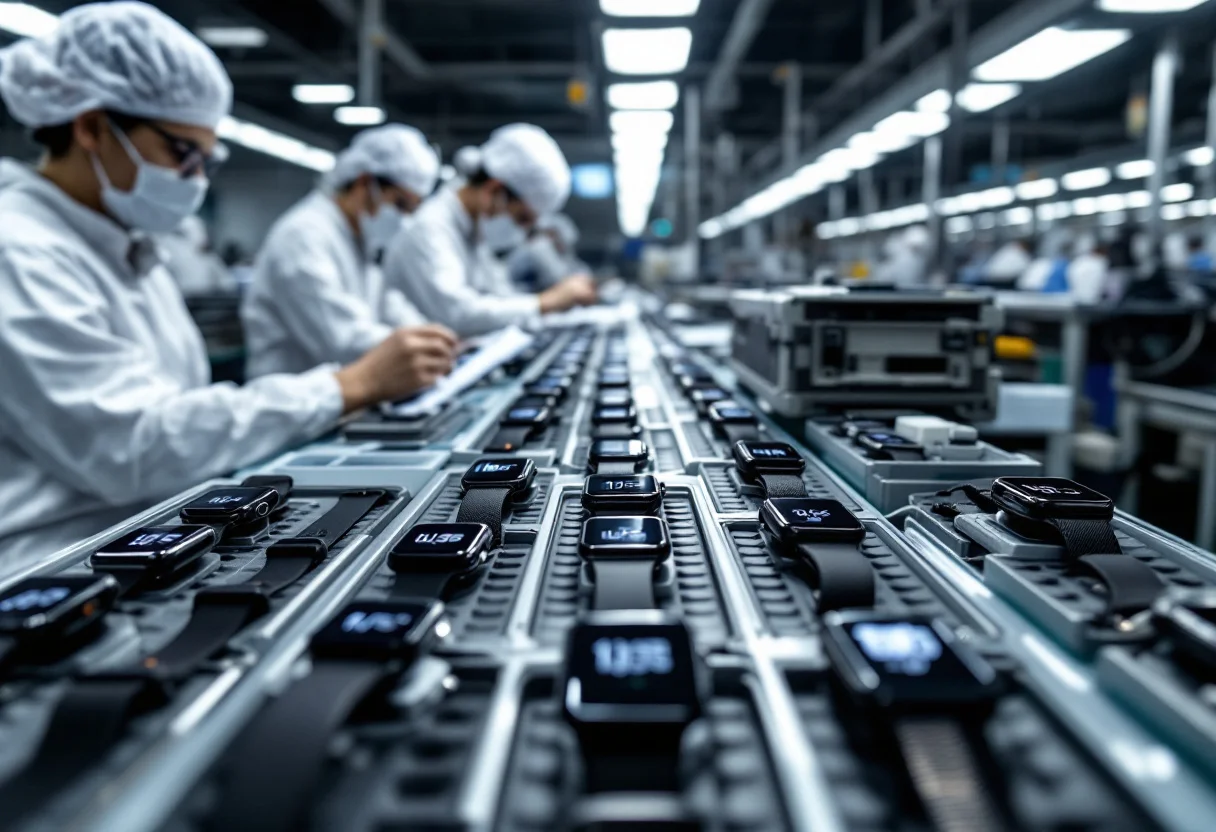 Montage- und Prüflinie für Smartwatches in einer Fabrik in Shenzhen