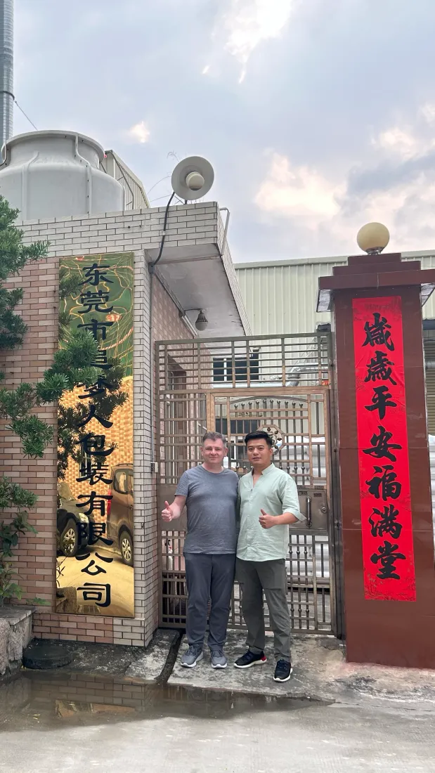 Noel from Ériu visiting a shortlisted packaging manufacturer in Dongguan, China