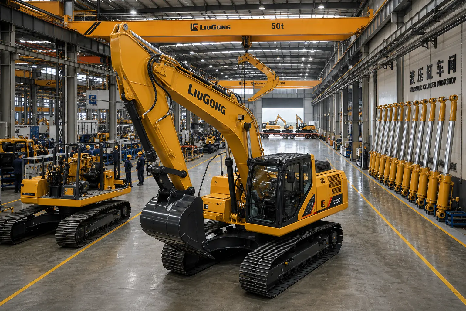 XCMG crawler excavator production hall in Xuzhou, Jiangsu — China's #1 construction-machinery group